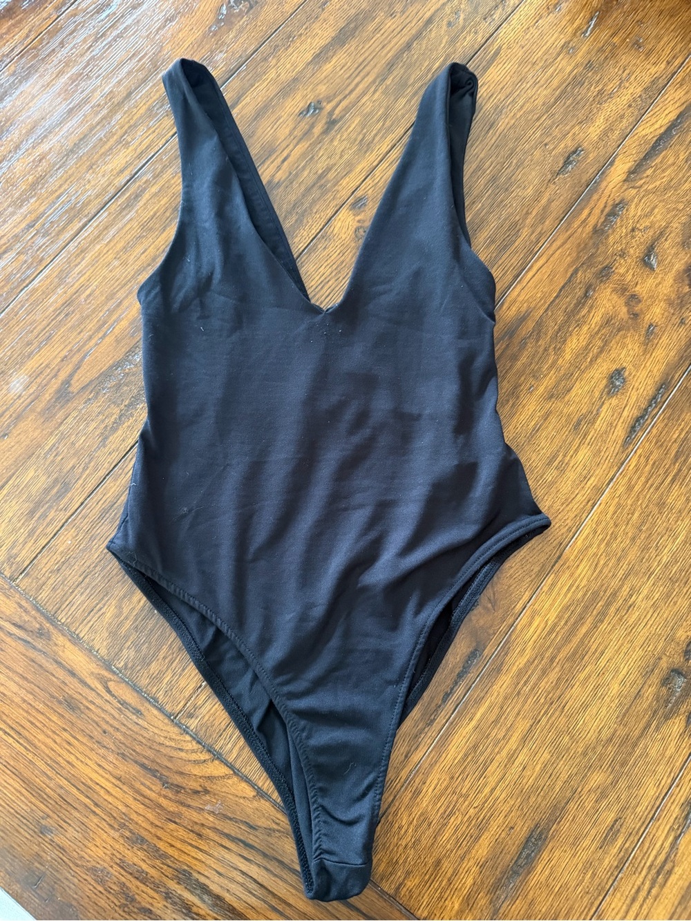 Zara Black One-Piece Bodysuit with Deep V-Neck
